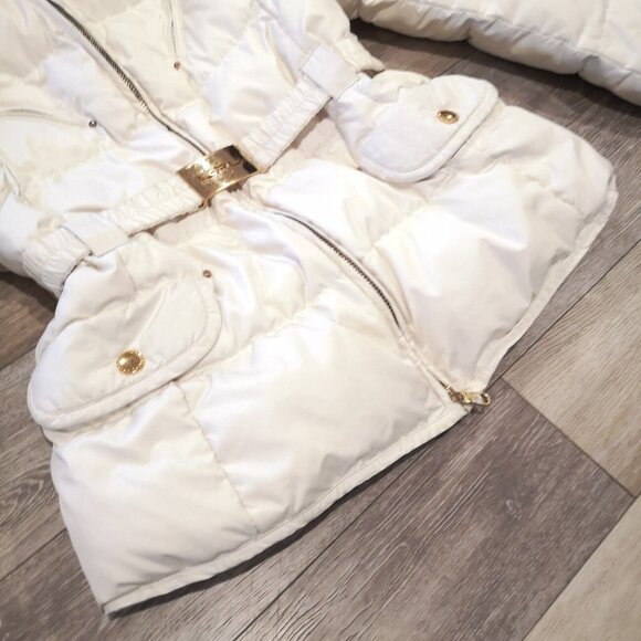 Lauren Ralph Lauren Women's Hooded Puffer Belted Down Jacket Coat Cream Sz Small - Picture 12 of 16